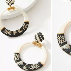 Black and Cream Woven Hoop Drop Earrings